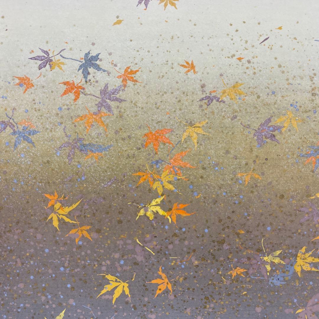 美品 掛け軸 坂元雪埜作 彩葉図 共箱 紅葉 太巻き付 美術年鑑掲載