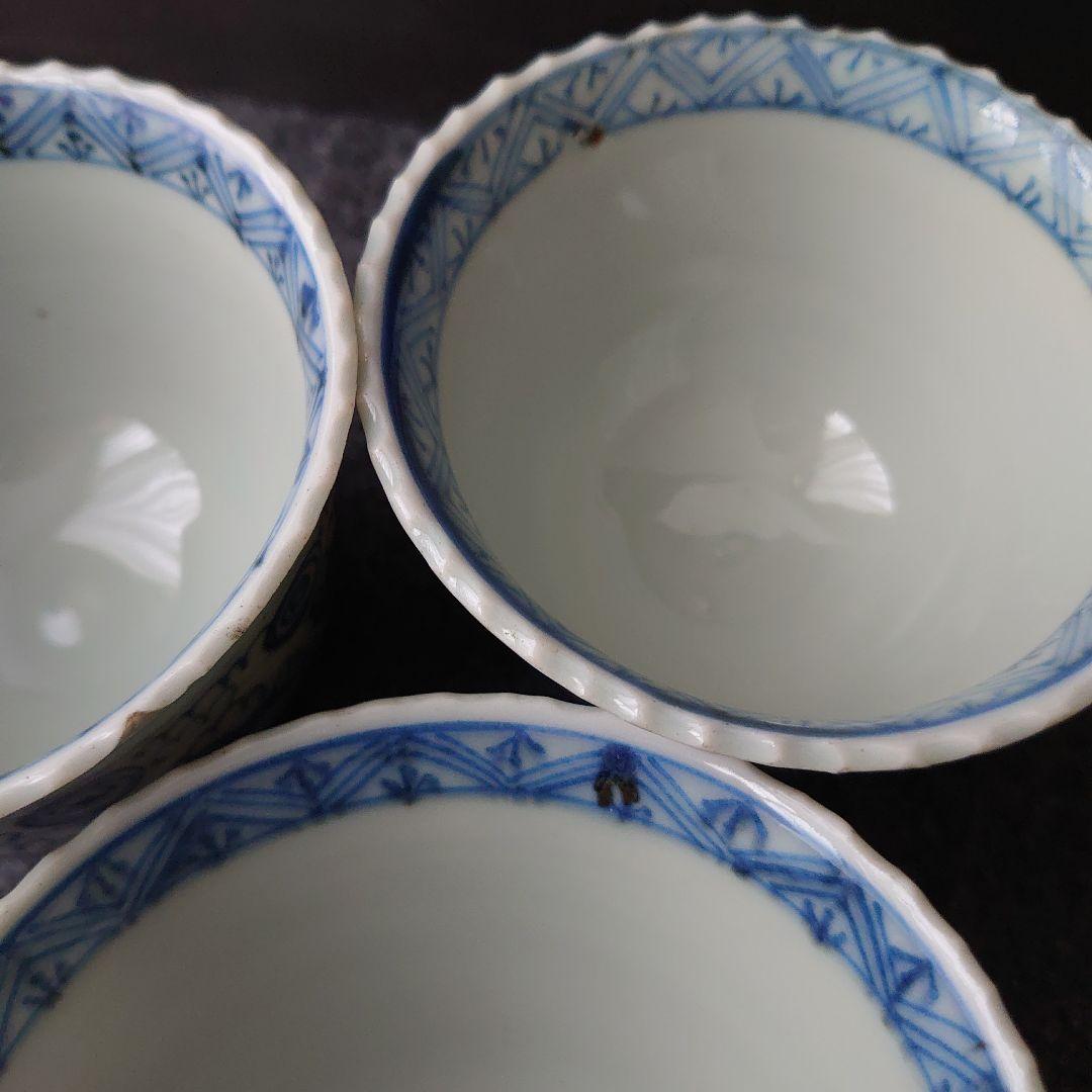 伊万里 古伊万里 肥前吉田焼 蕎麦猪口 小鉢 渦巻文 三客揃 江戸期 未
