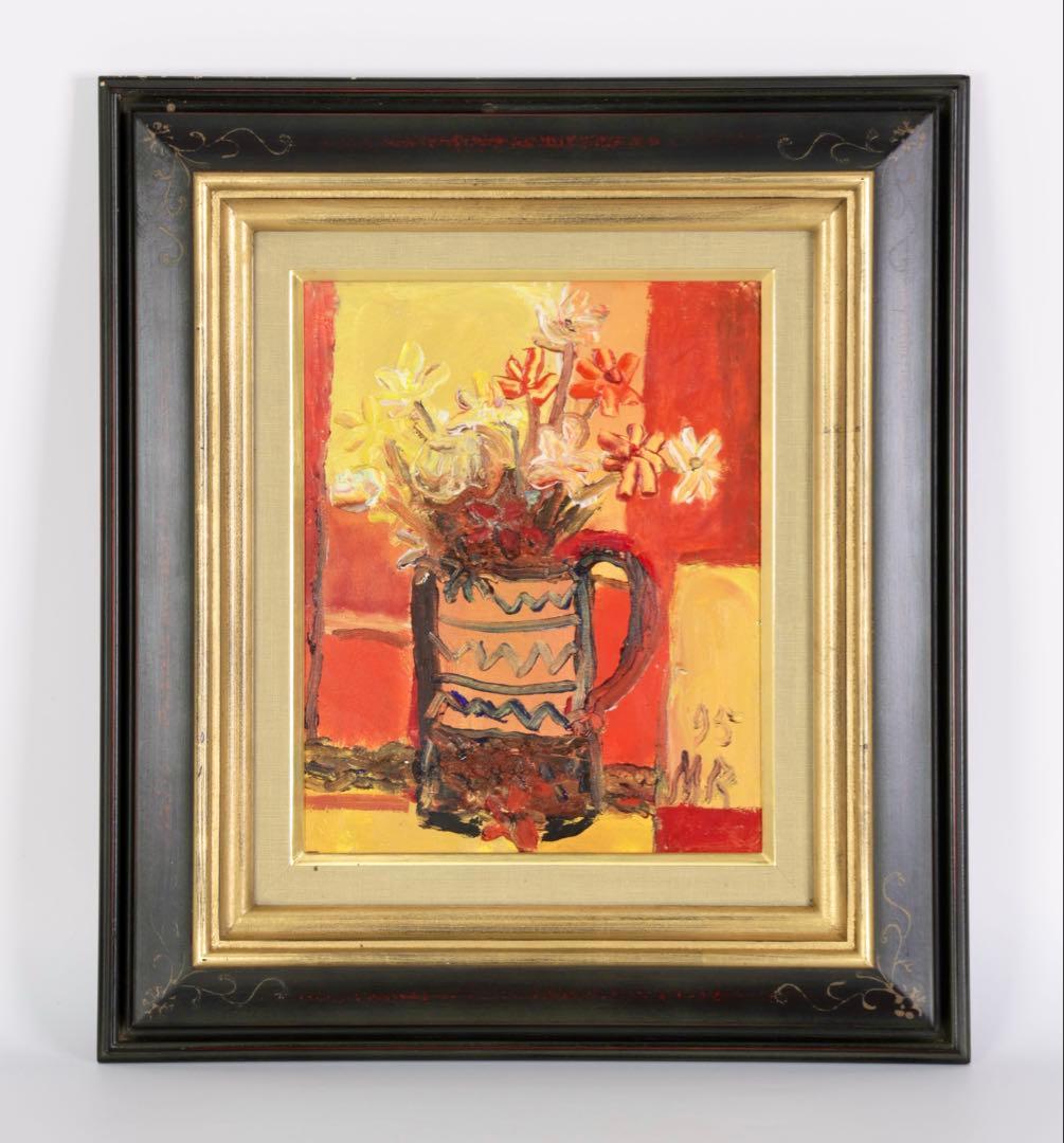 油彩 花 静物画 額装 絵画 花瓶 花束 アート インテリア 原画 壁掛け