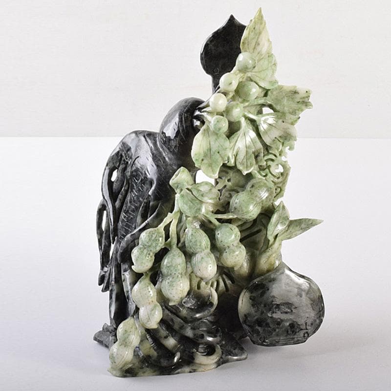 中国　玉石翡翠玉　果実彫　床飾　置物　重さ約1371g　D　R7574