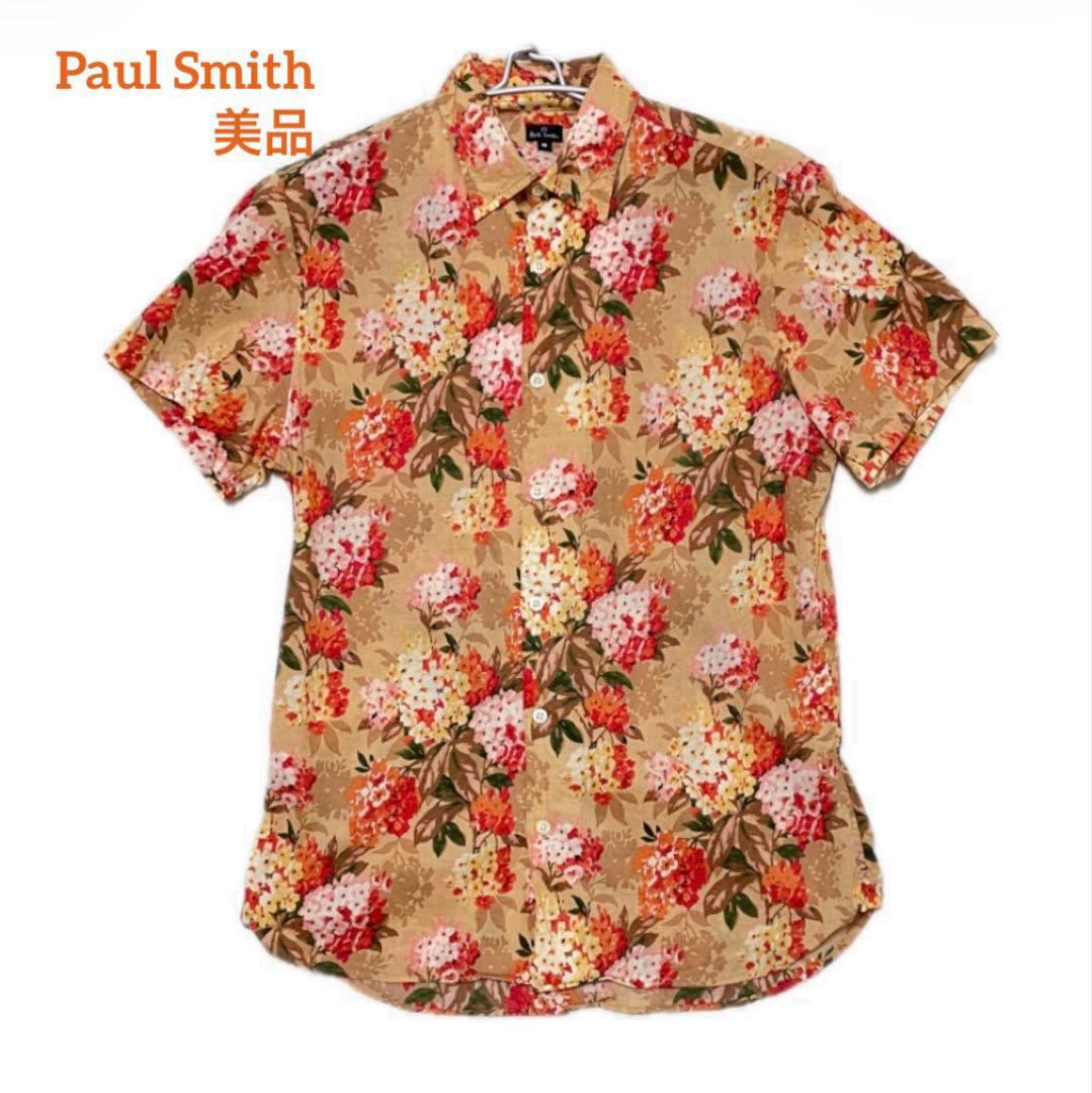 ポールスミス シャツ 半袖 花柄シャツ 総柄シャツ オレンジ レッド