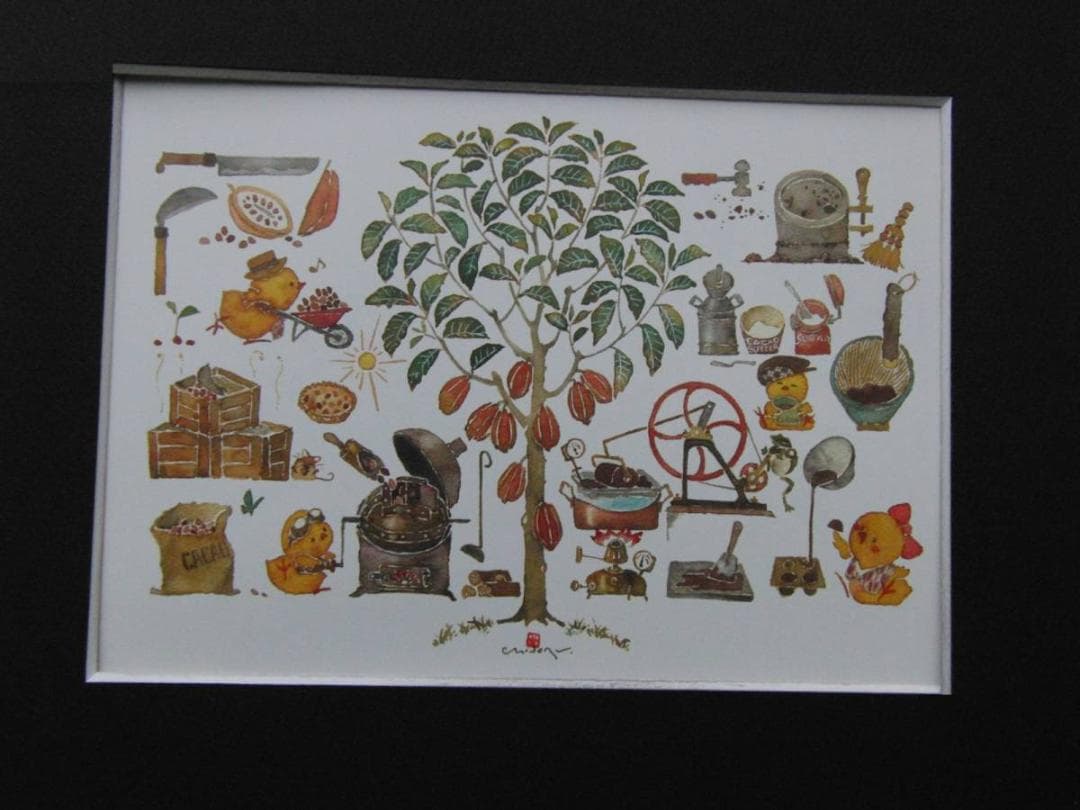 北田稔、【PIYOKORORO　チョコレート工房】、希少な額装用画集より