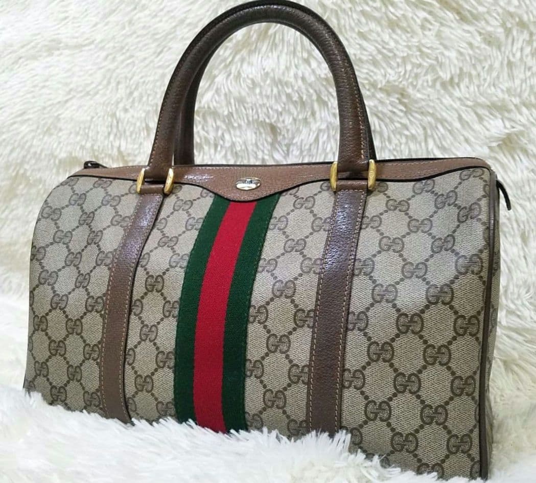 【美品】GUCCI ミニボストンバッグ シェリーライン GG柄 PVC 総柄