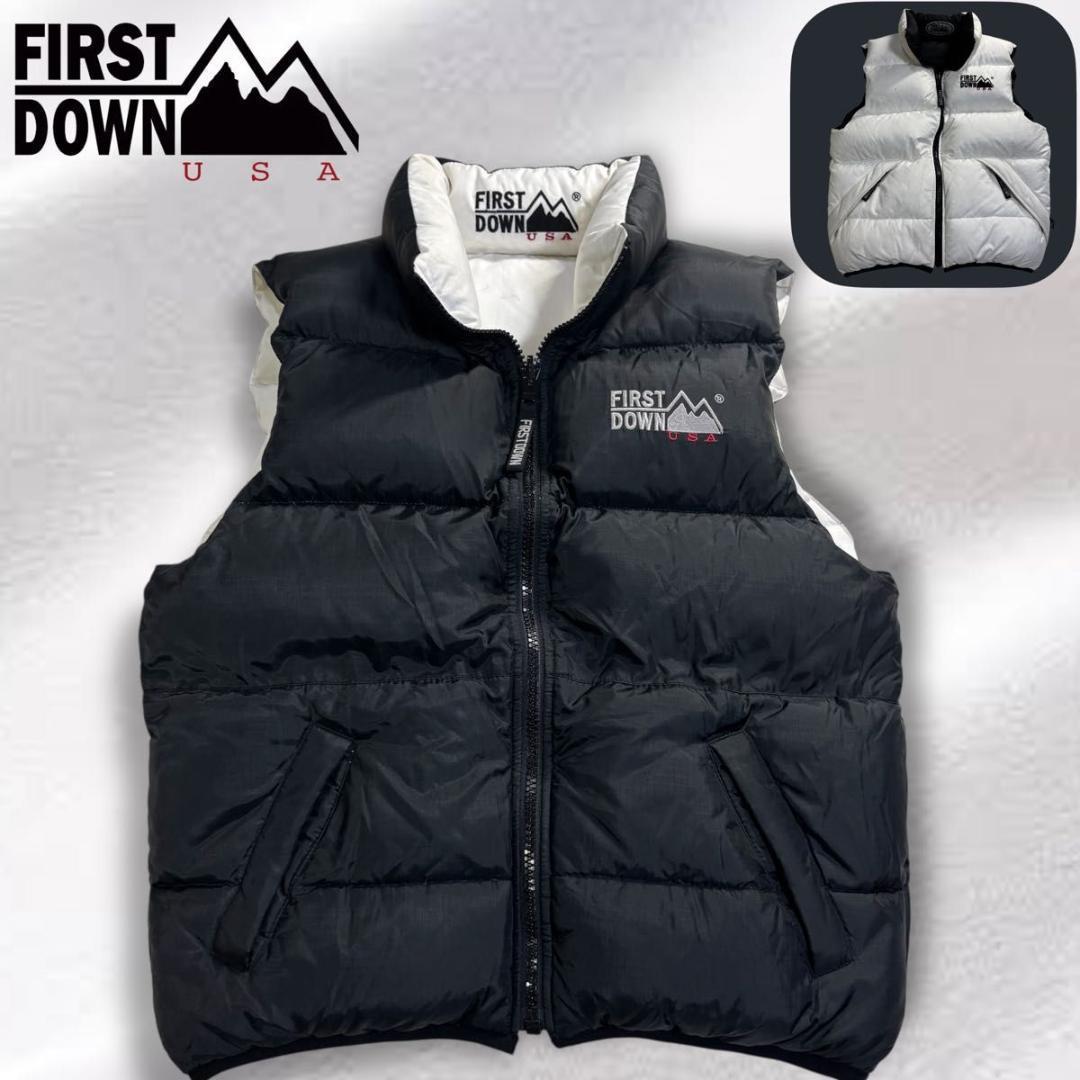 FIRST DOWN 肉厚 リバーシブル ダウンベスト 90s 黒×白 L - メルカリ