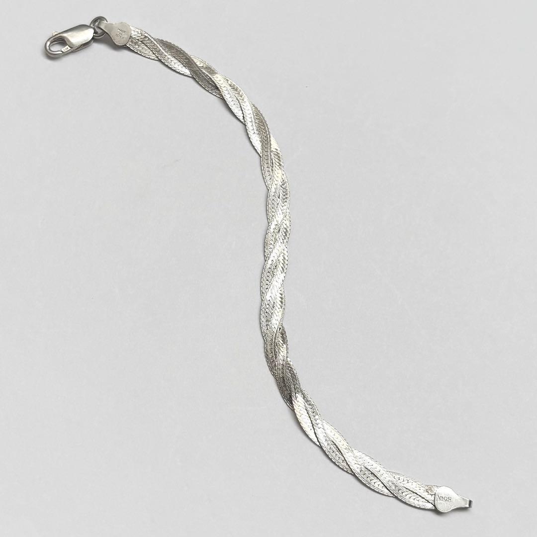 イタリアンシルバー 925 編込み フラットロープチェーンブレスレット シルバー925 編み込みブレスレット メンズ チェーンブレスレット