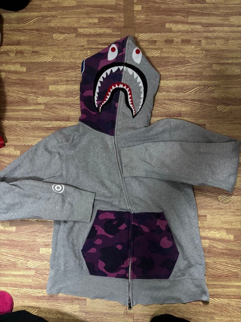 A BATHING APE シャークパーカー　グレー／パープル 3XL BAPE Purple camo x gray shark full zip hoodie A Bathing Ape