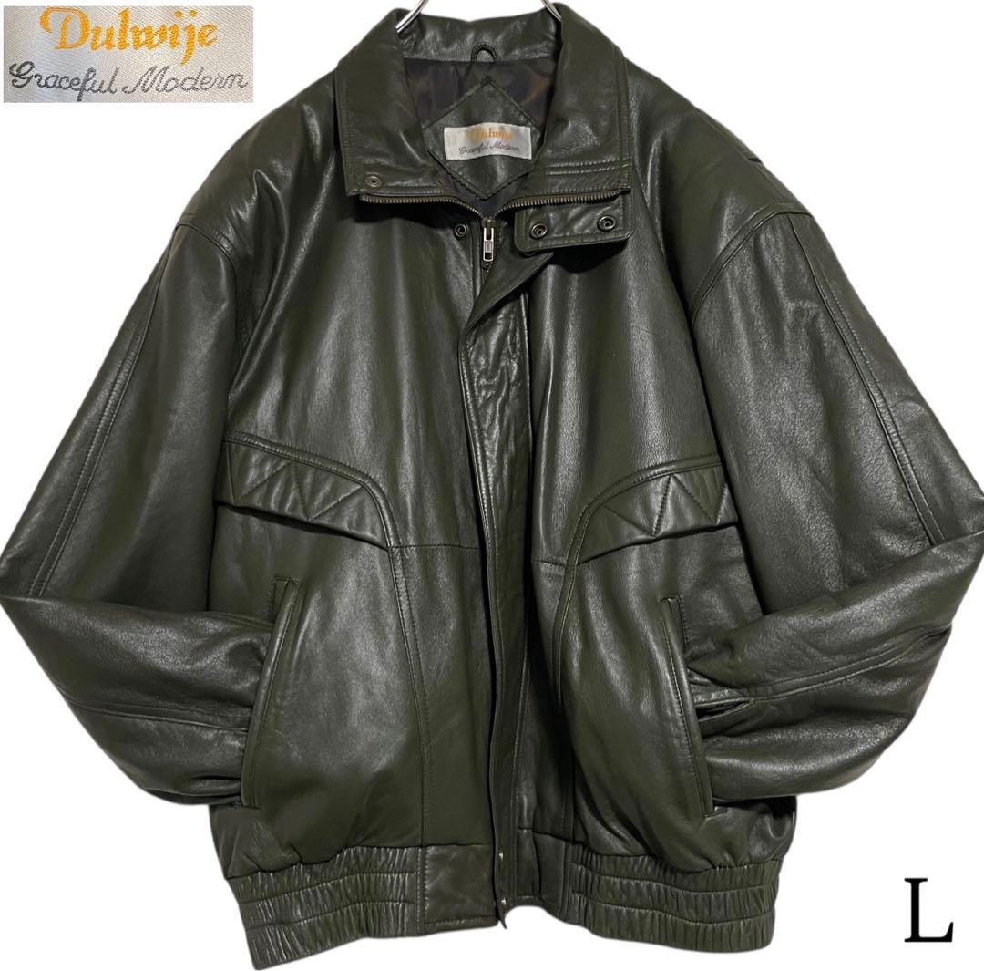 【vintage】スペイン 羊革ラムレザーシングルライダースジャケット カーキL