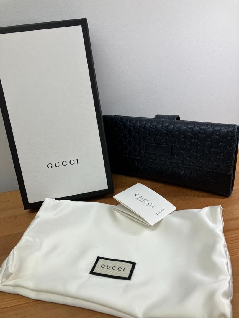 Gucci　グッチ マイクログッチシマ 長財布 449393 レザー　Wホック