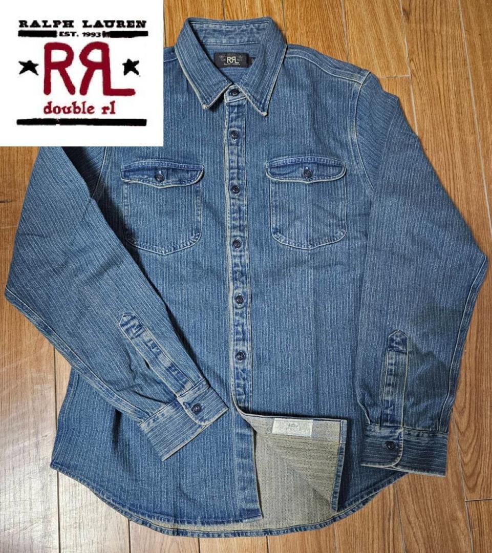 送料無料/新品未使用ヘビーアメリカンRRLヘリンボーンデニムシャツ（L）