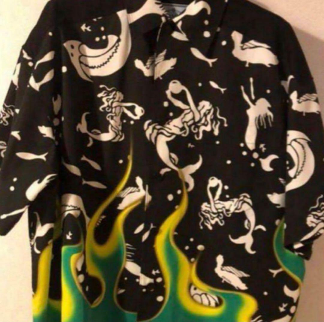 PRADA 半袖シャツ L 黒 緑 アートプリント