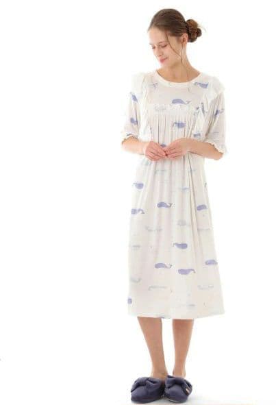 新品未使用　ナルエー　接触冷感　リブニット　ワンピース　夜空のクジラ　ホワイト 接触冷感リブニットくじらワンピース｜パジャマ｜ナルエー公式通販サイト