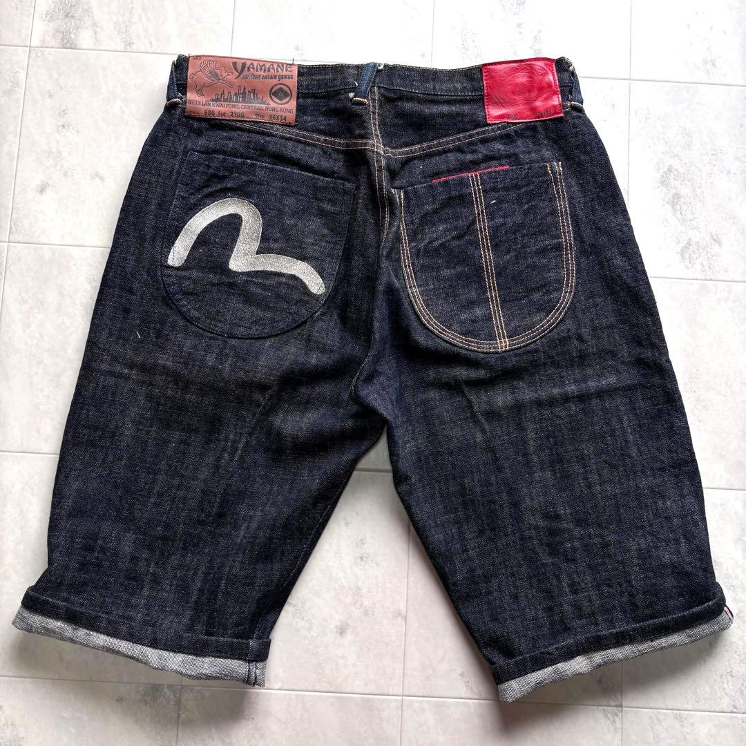 レア】エヴィス カモメ 刺繍 デニムショーツ W36 濃紺 セルビッジ 赤耳