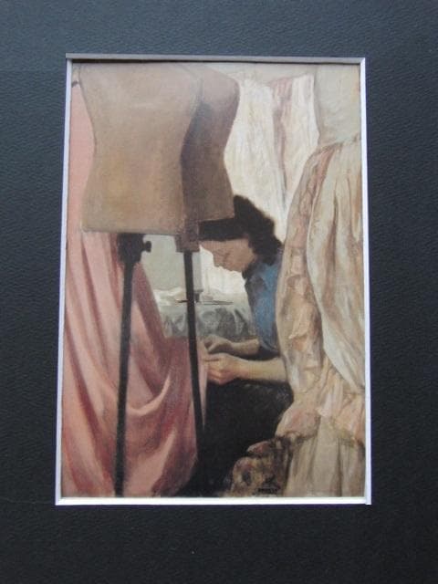 小磯良平、【洋裁店】、希少な大判額装用画集より、美品、新品額装付