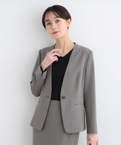 現行品【INDIVI】ノーカラージャケット＋タックテーパードパンツ　グレー