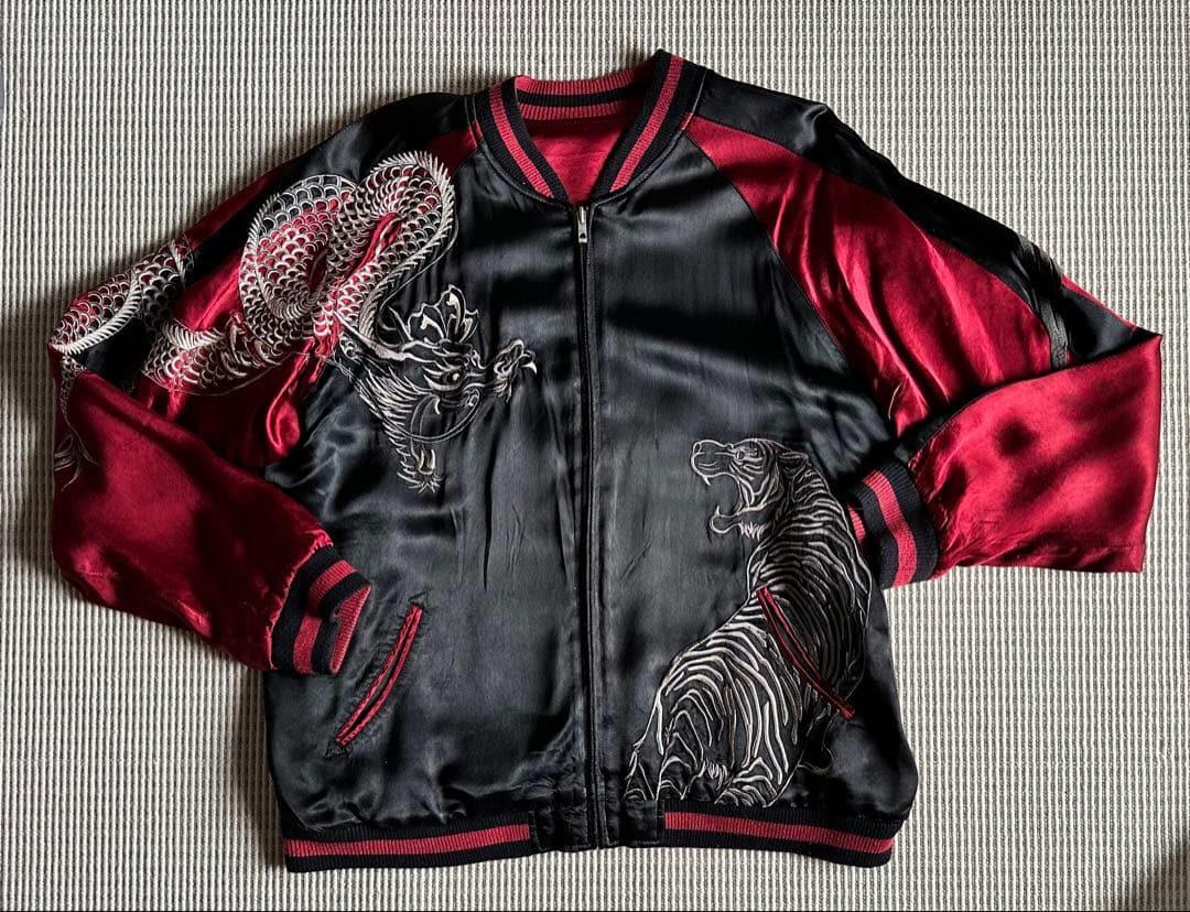 花旅楽団　スカジャン　リバーシブル　レーヨン 花旅楽団 四聖獣 リバーシブル