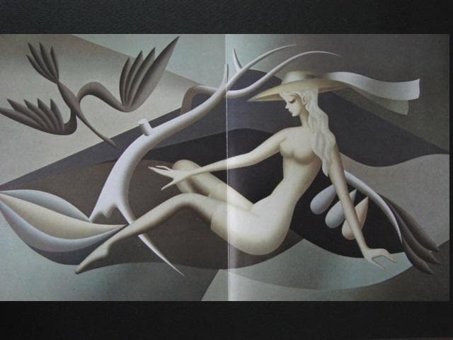 東郷青児、鳥、希少な大判額装用画集より、新品高級額装付、状態良好、巨匠