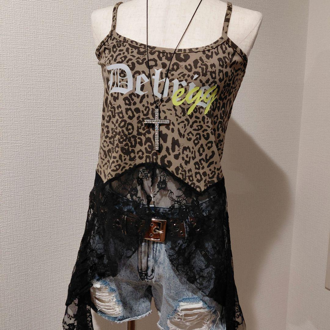 新品タグ付】egg ヒョウ柄レースキャミソール 平成ギャル 甘辛MIX