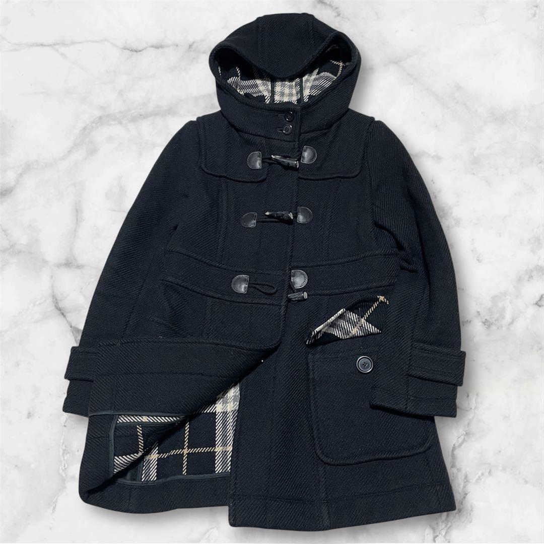 【美品】バーバリー、ダッフルコート、Lサイズ、ノバチェック、シャドーホース、黒