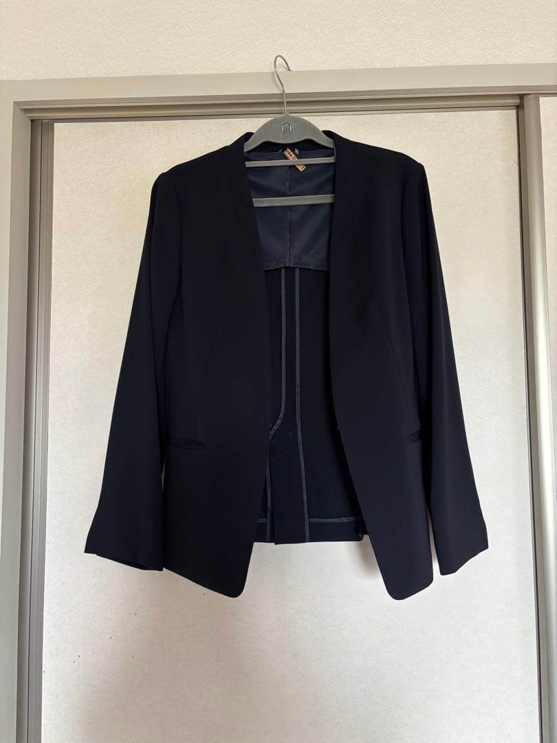 【LES MUES】ネイビー　スーツセット 洗える ストレッチ スリーピーススーツ 紺無地 LES MUES