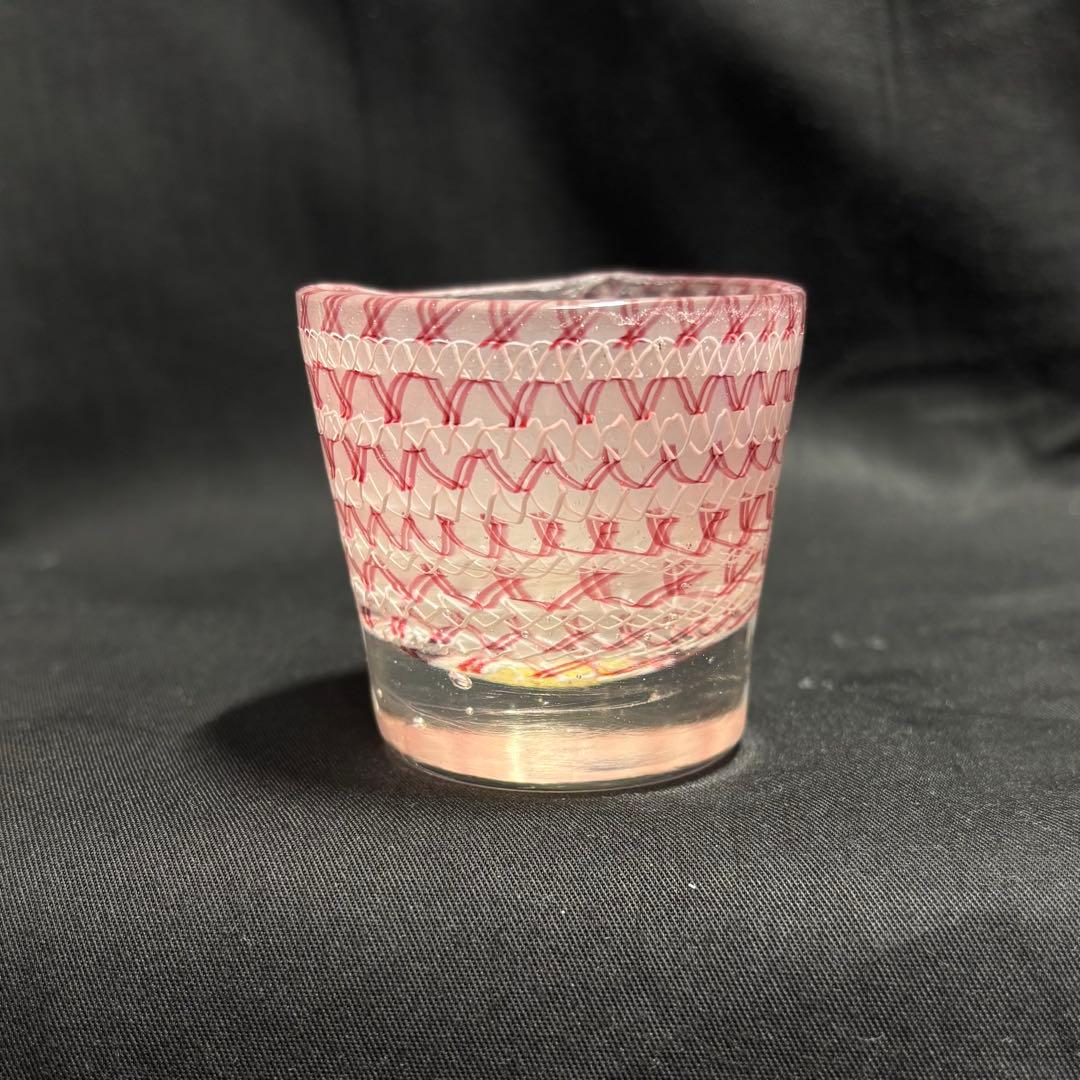 コアガラス　小暮紀一　冷酒杯　レース文様　赤　ぐい呑　おちょこ 2d8cb2f431d15d28680d582542a66a