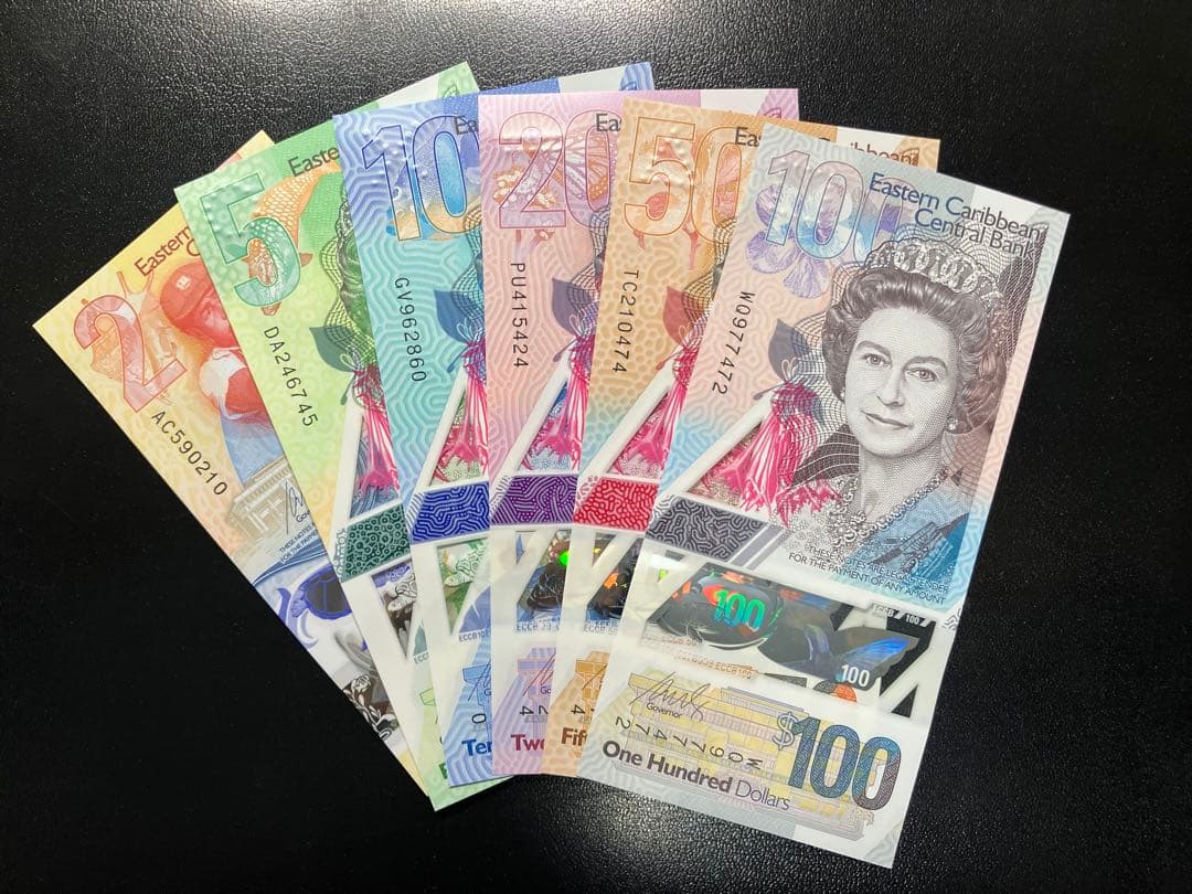 未使用　東カリブ諸国　ポリマー　2-100ドル紙幣　6枚セット　P-W56〜61