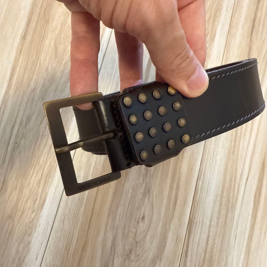 ディオール スタッズ レザーベルト 85 ダークブラウン