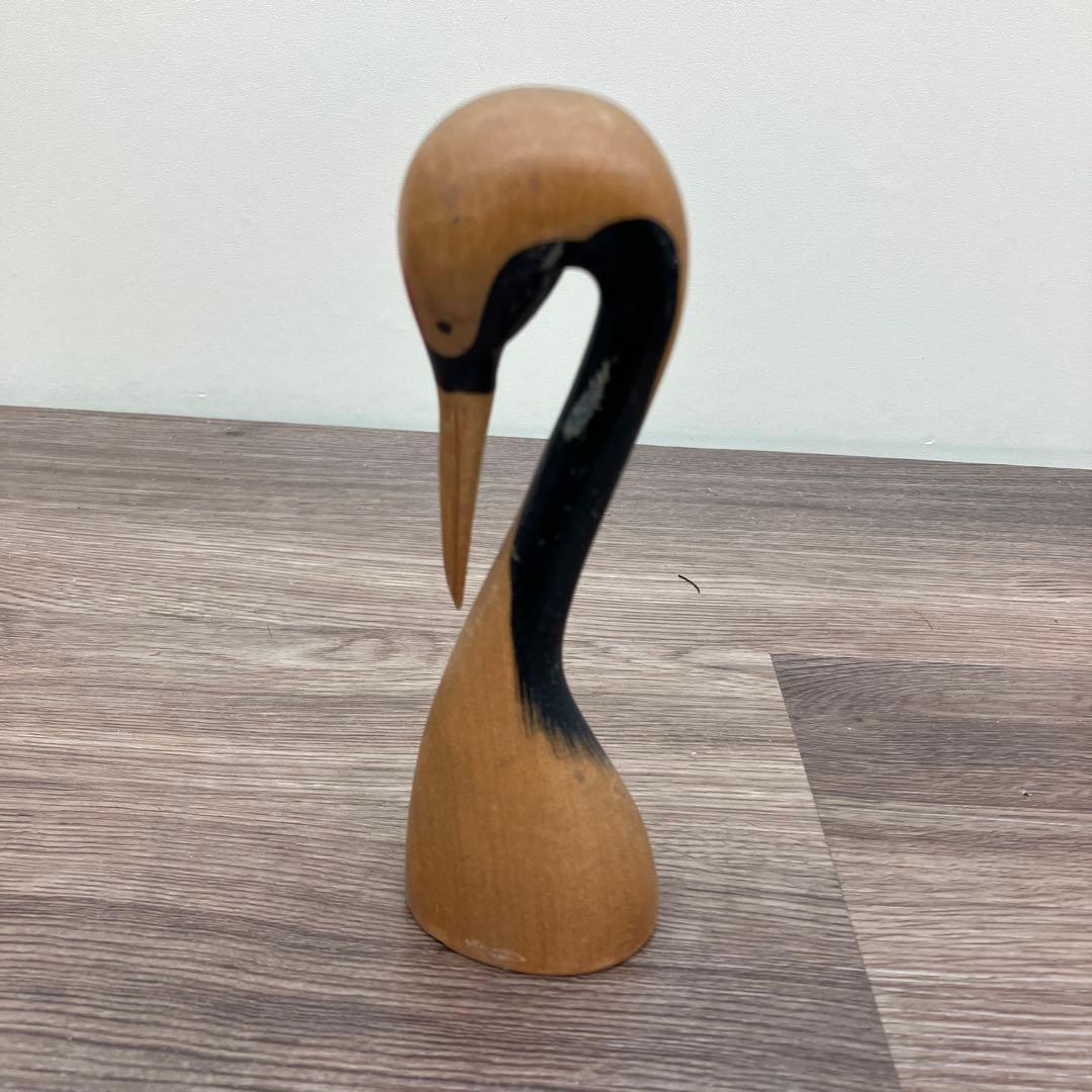 E壁 アンティーク 北海道 民芸品 木彫り 丹頂鶴 置物 ペア 2体セット