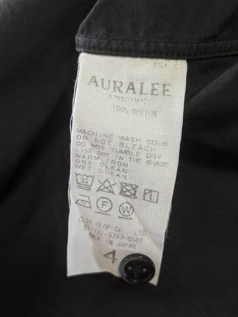 AURALEE オーラリー セルビッジウェザークロスシャツ 黒 サイズ4
