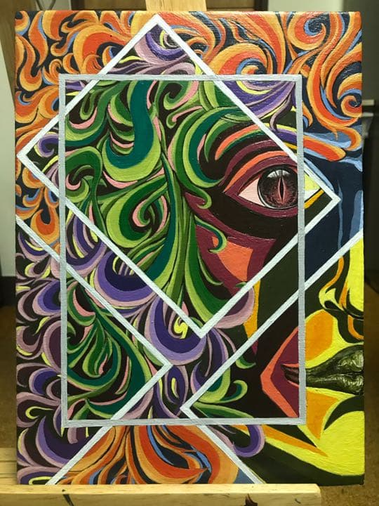 フレームフェイス　カラフル　（アクリル絵の具）　送料無料