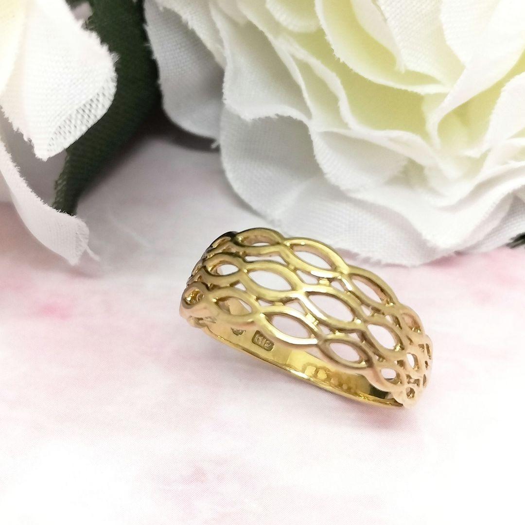 K18 透かしデザイン リング 11号 編み込み レディース指輪