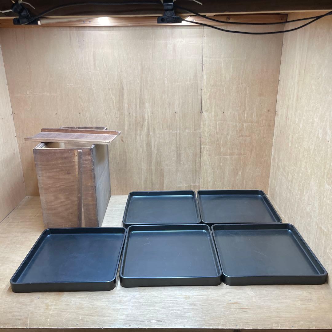 漆器　塗り盆　四角　5枚セット 木箱付き