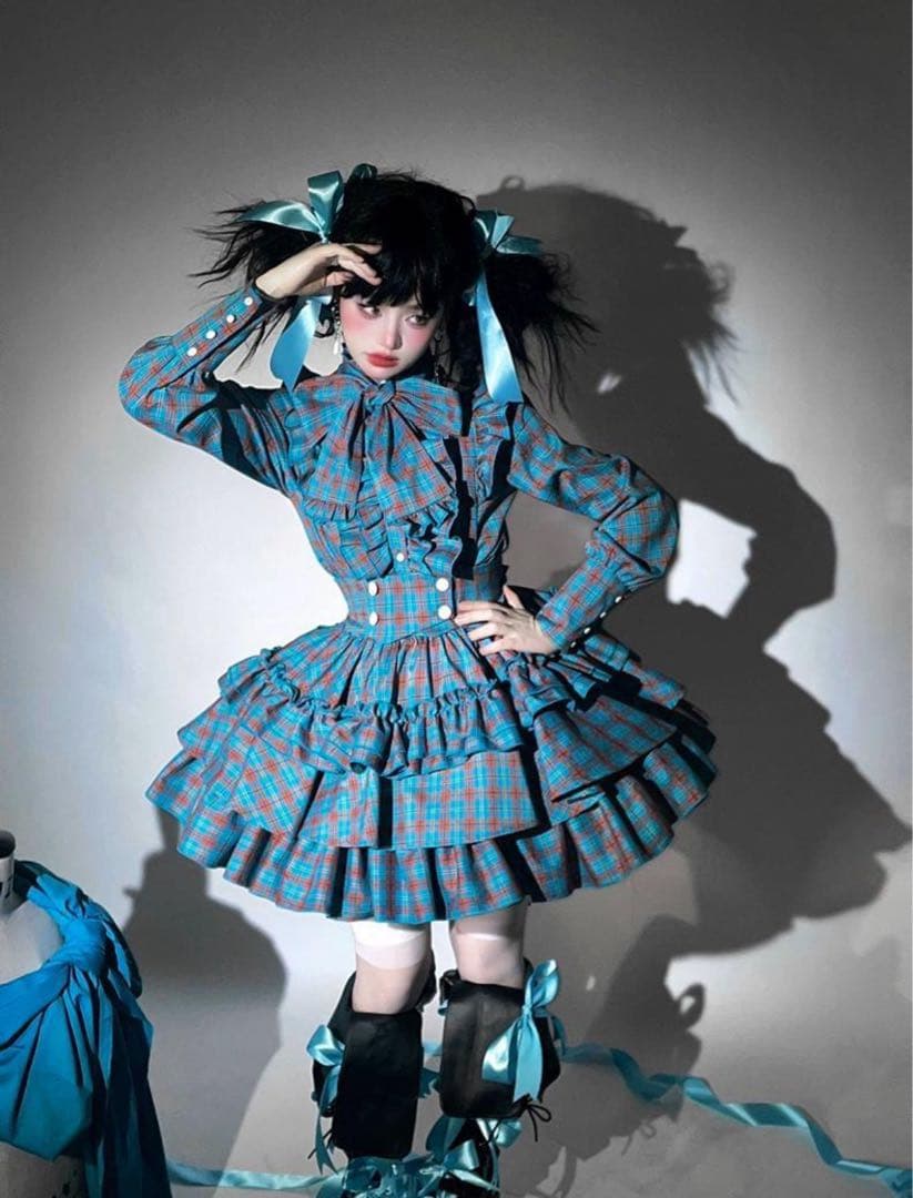 新品未使用】CATCOCOON青チェックスカート ゴスロリ パンク ロリィタ