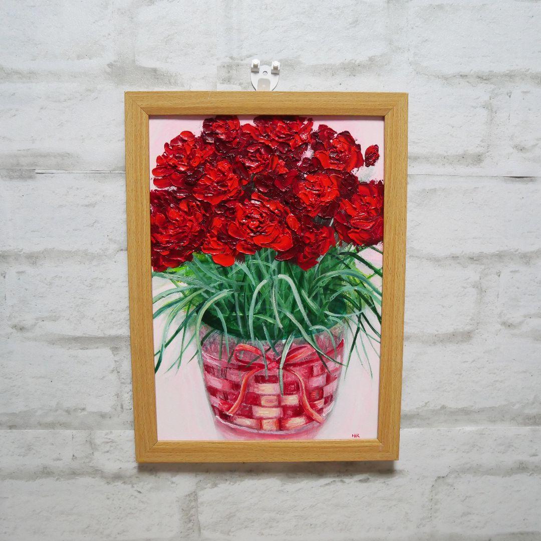 油絵 絵画 【赤いカーネーション】 油絵 絵画【ピンクカーネーション】 絵画 HR 通販 15852762｜Creema