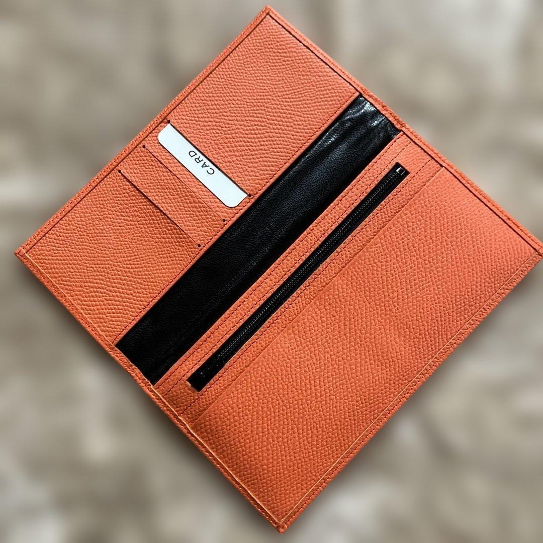 皇居限定長財布 オレンジ レザー カードポケット付き2026年ラッキー
