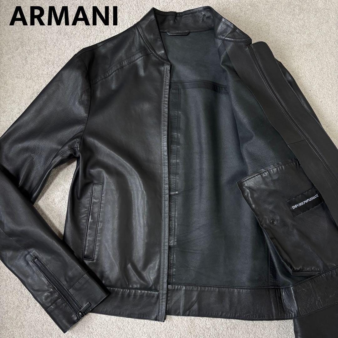 美品 エンポリオアルマーニ 黒タグ ラムレザージャケット ライダース シングル