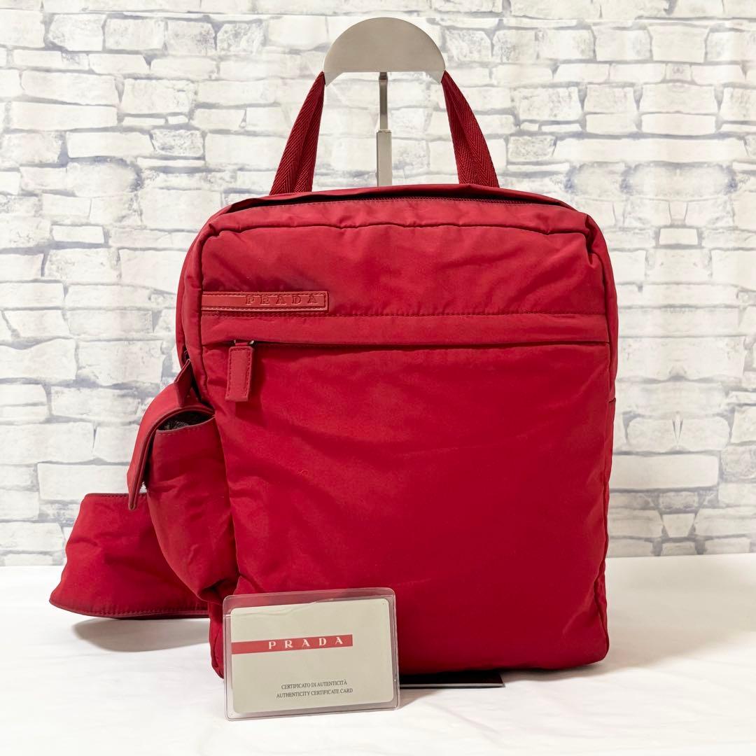 希少カラー✨プラダスポーツ・ボディバッグ ショルダーバッグ斜め掛け 赤 カード付