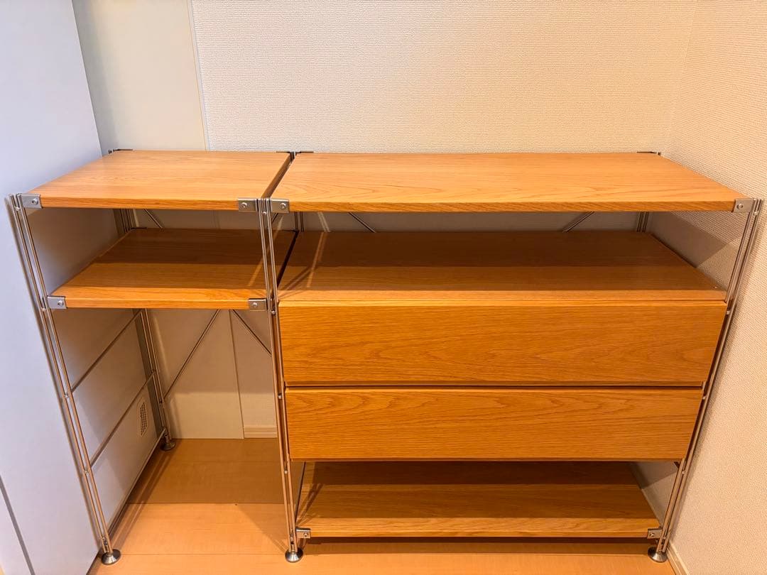 【直接引き取り可】無印良品 スチールユニットシェルフ オーク材 引出し2段付