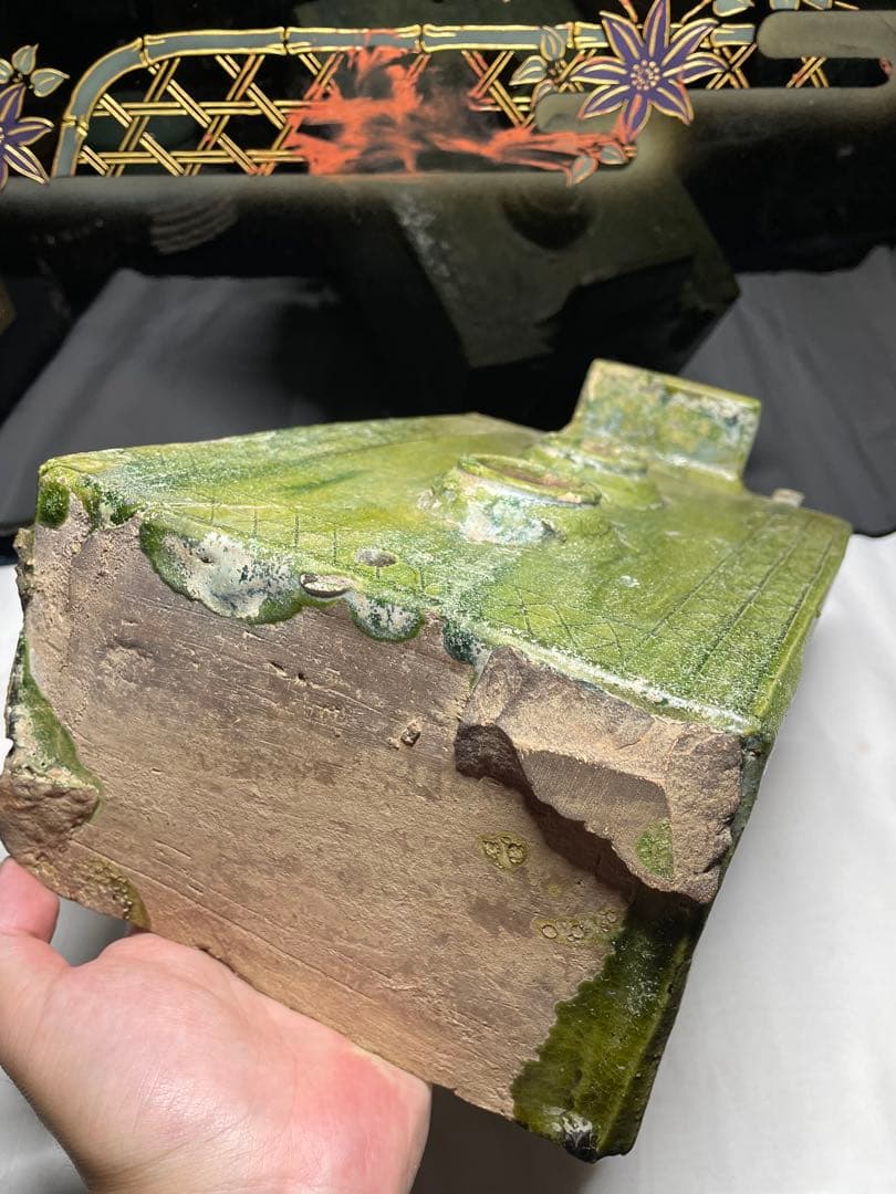 漢緑釉。灶台。漢時代。陶器。古美術。骨董品。舊家蔵出し。稀少