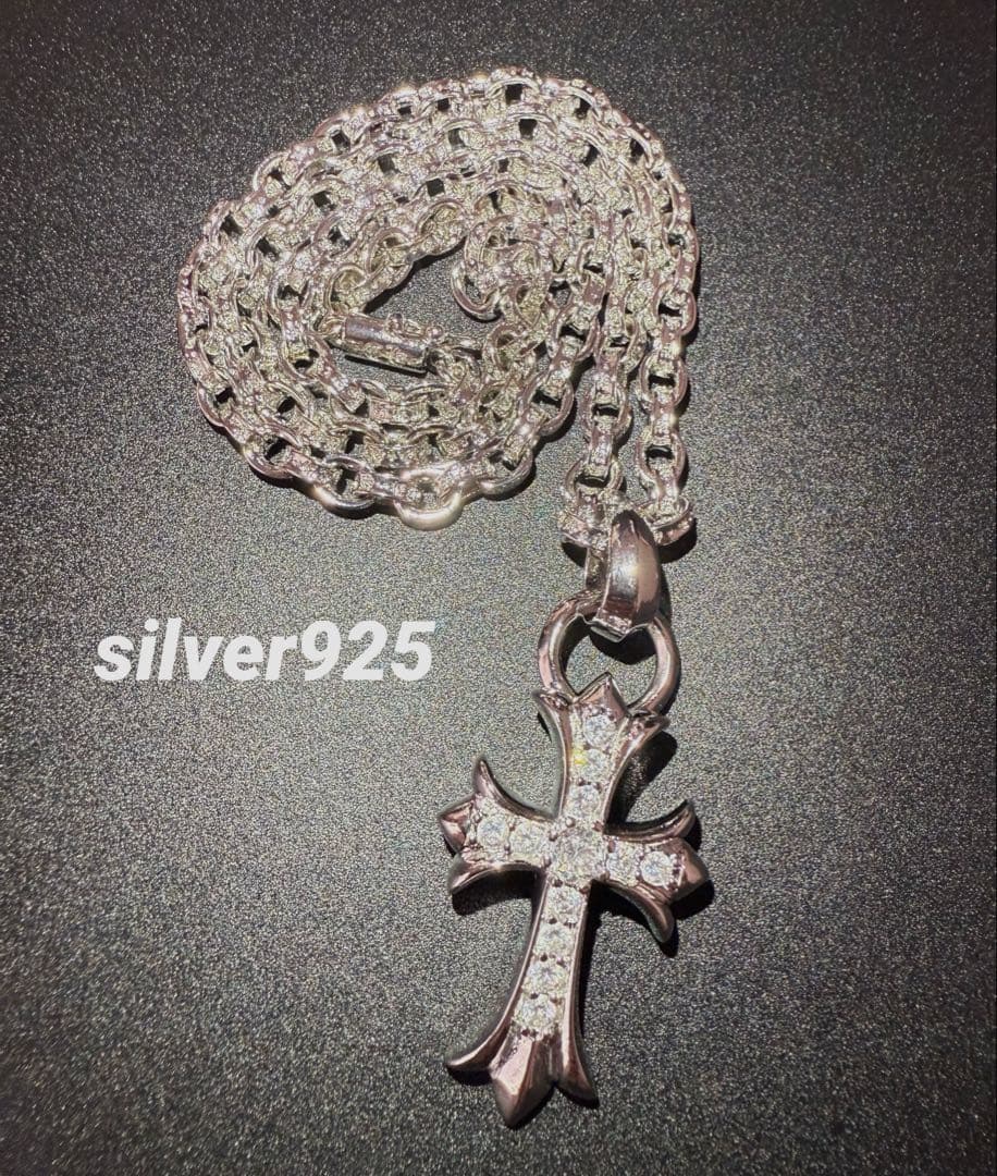 ペーパーチェーン　ダイヤ　クロスチャーム　ネックレス　50㎝　ラスト1点