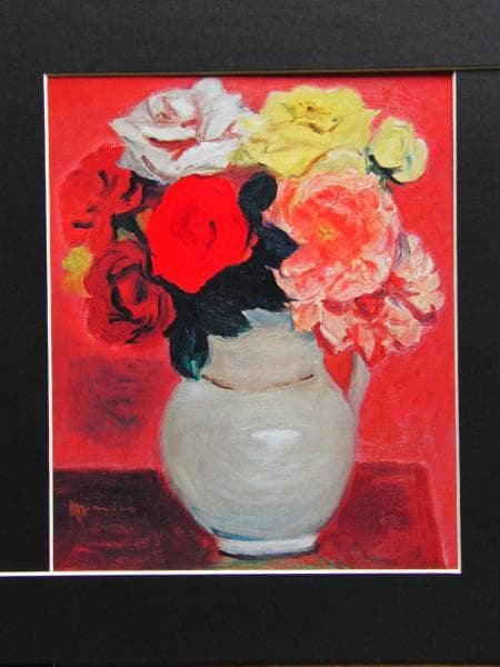 耳野卯三郎、ばら、超希少額装用画版、新品額装付