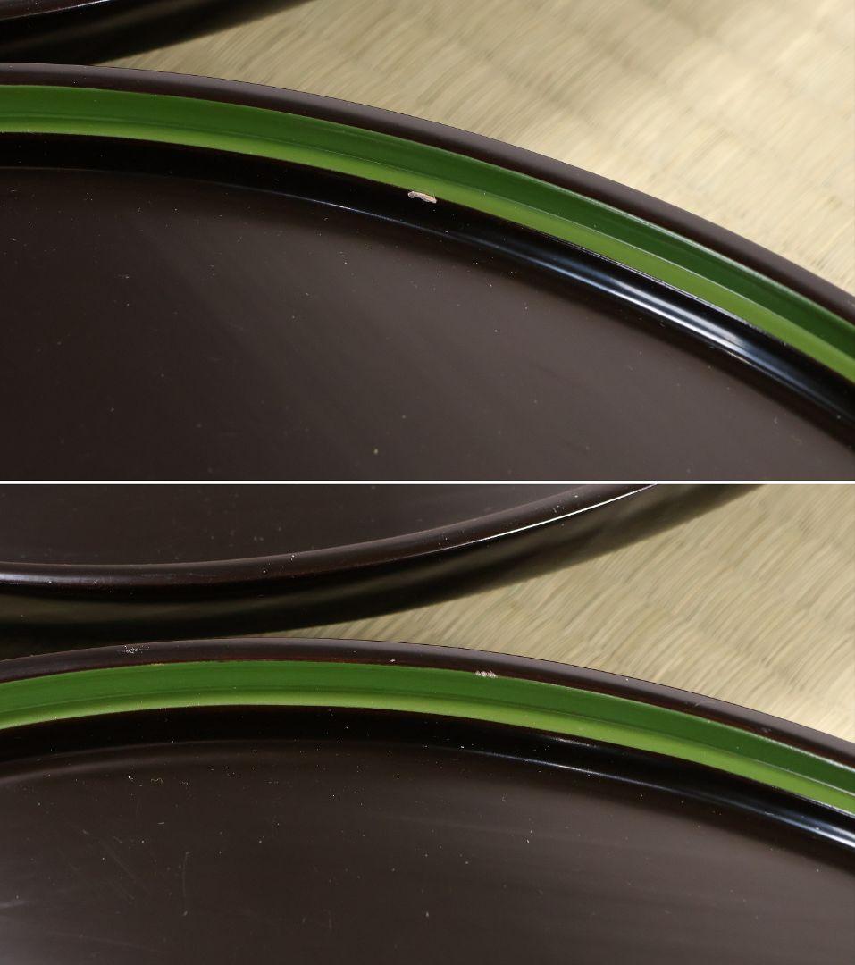 輪島塗 本堅地 黒塗 縁青漆 足付 丸膳 37.8cm 五客 木製【CM383