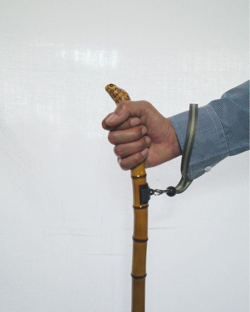 竹杖④_根頭曲がり 竹根鞭細工 漆塗り ねぶち 希少 国産 破竹根付