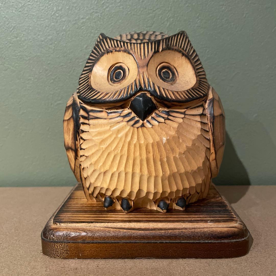 木彫り フクロウ 置物 不苦労 - メルカリ