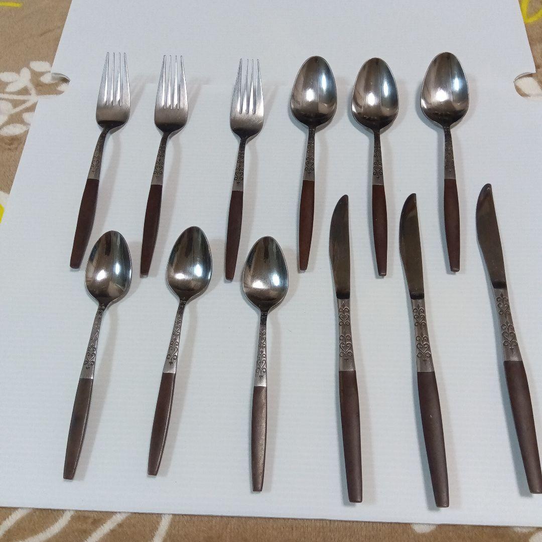 ミッドセンチュリー　カトラリー　フォーク/ ナイフ／スプーン２種　３セット12本