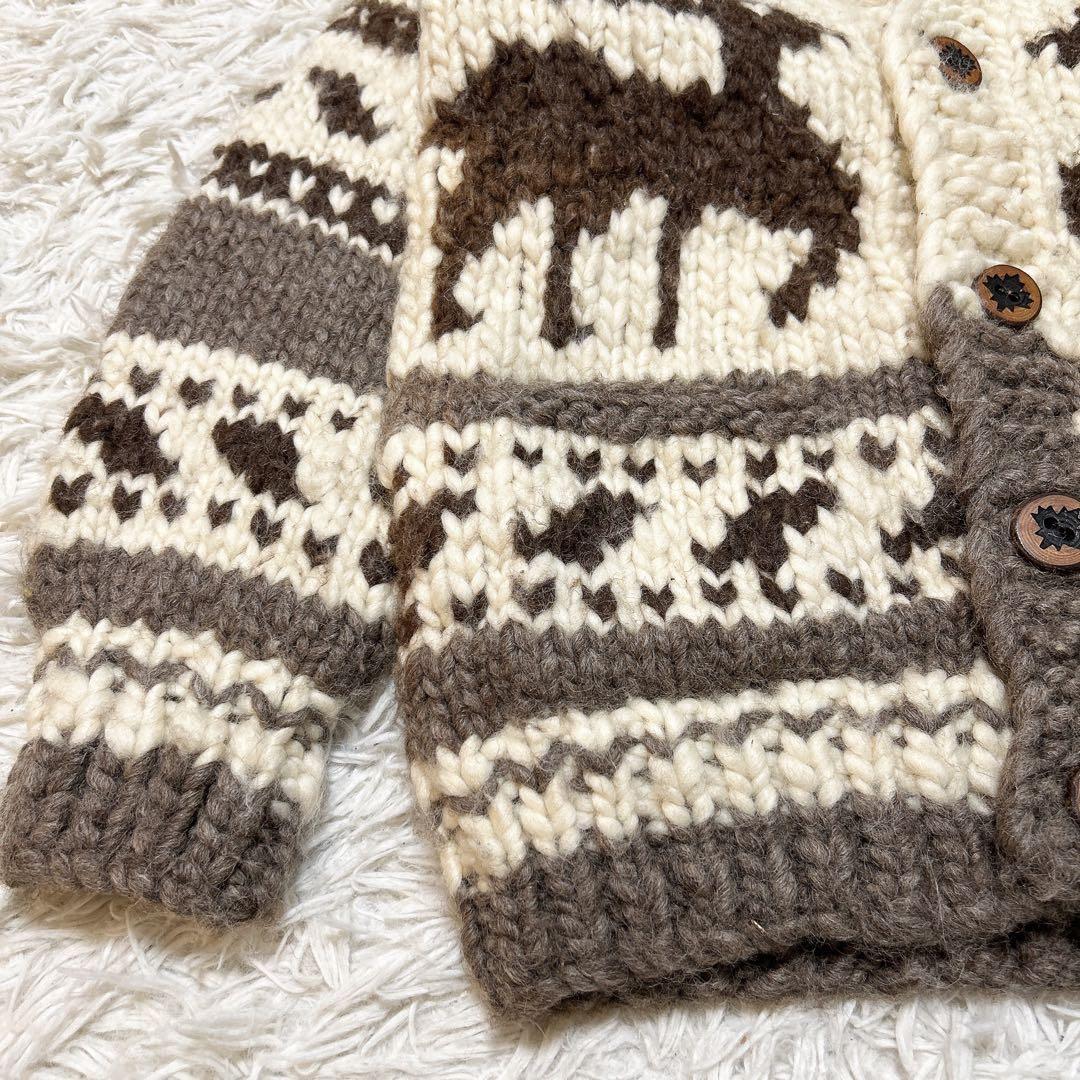 カナダ製 カウチンニットセーター トナカイ 鹿 ベージュ ウール