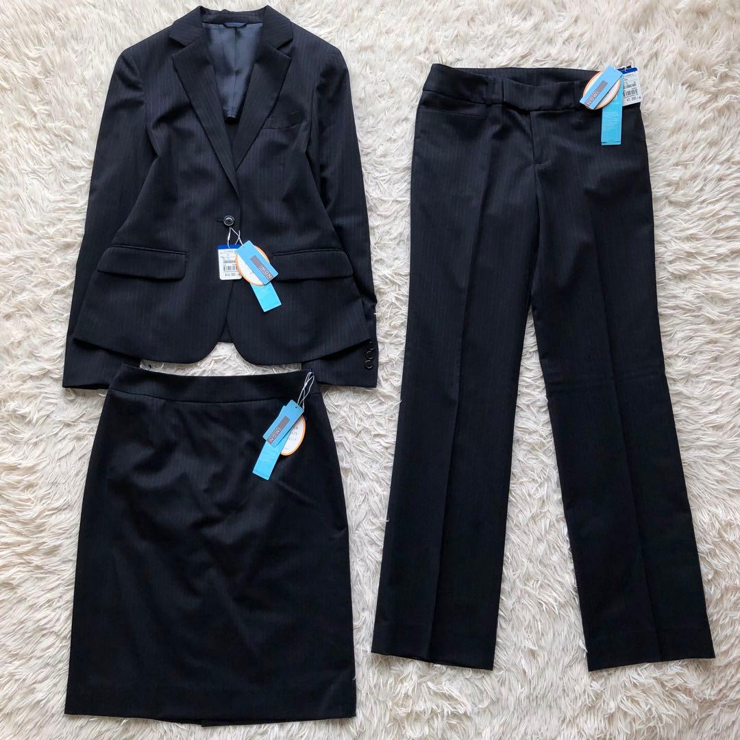 【近年 洗える 新品未使用 ３点セット】 洋服の青山　スーツ　紺　ストレッチ