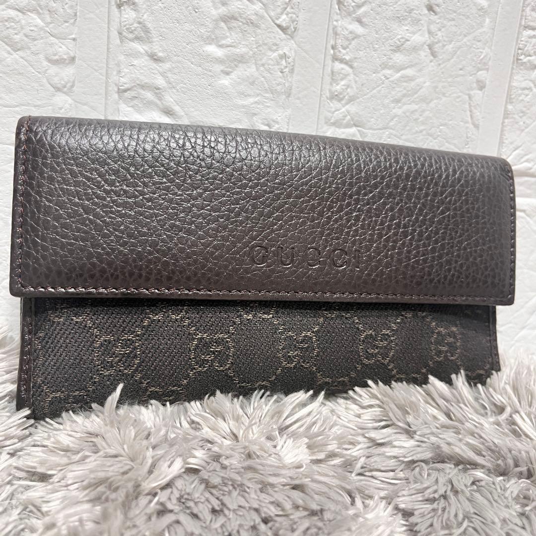 美品✨GUCCI マキシ　財布　GGキャンバス シボ　ダークブラウン　Wホック