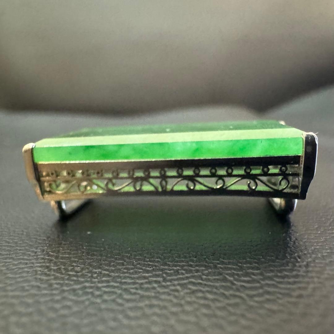PT850 翡翠彫刻帯留め 総重量11g 翡翠帯留め アンティーク