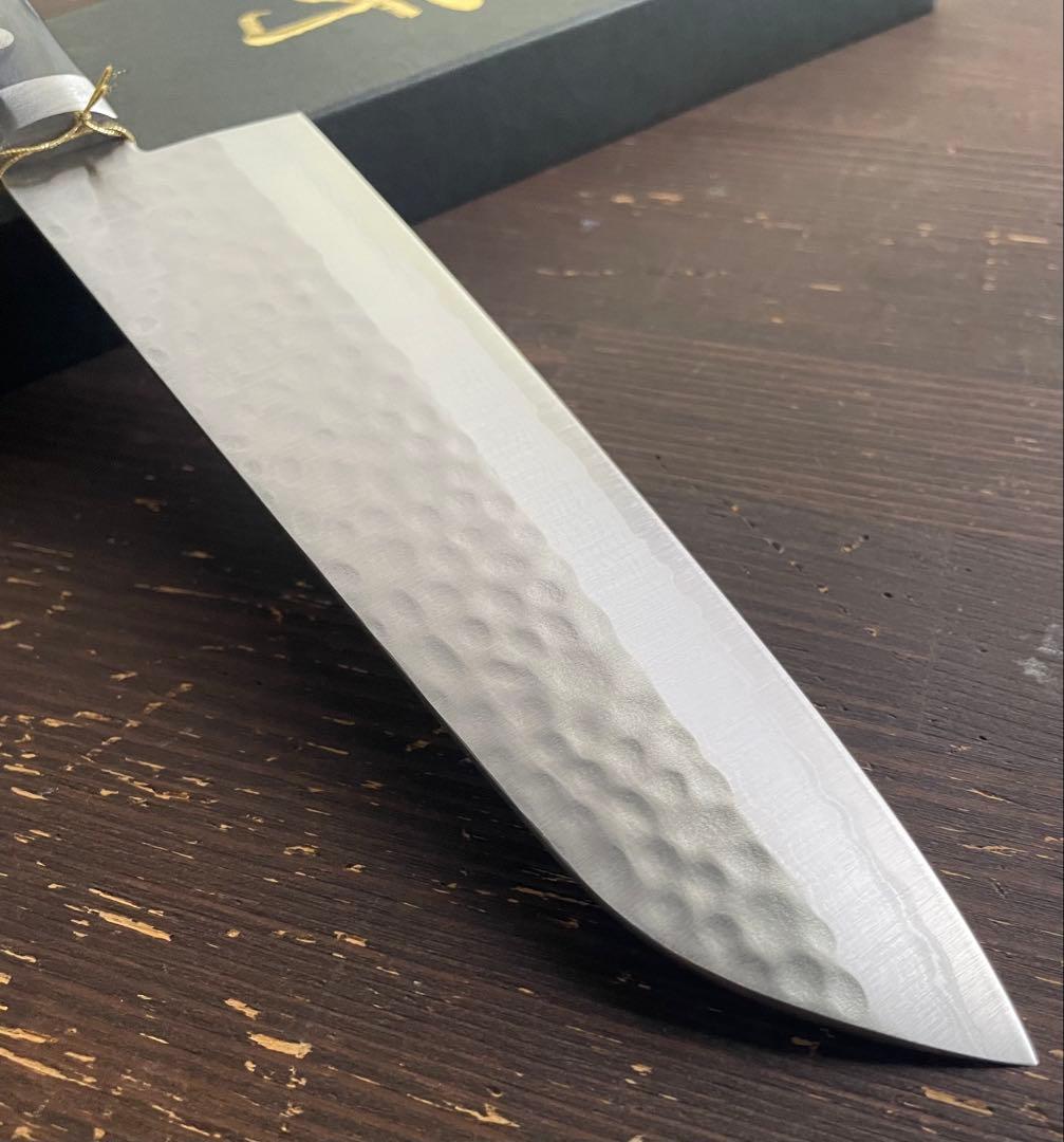 増谷刃物 訓平作 三徳包丁 VG10ステンレス 積層槌目（刻流）口金有 紺