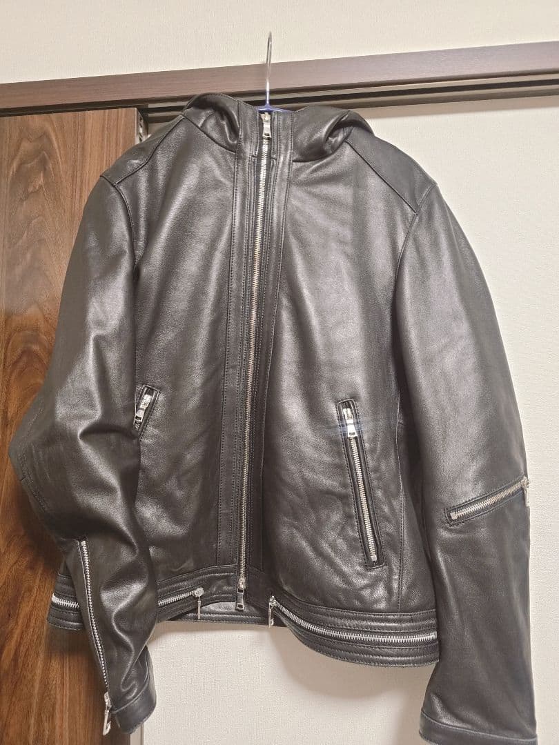 LOVELOSS フード付きシングルライダースジャケット サイズ2 ブラック